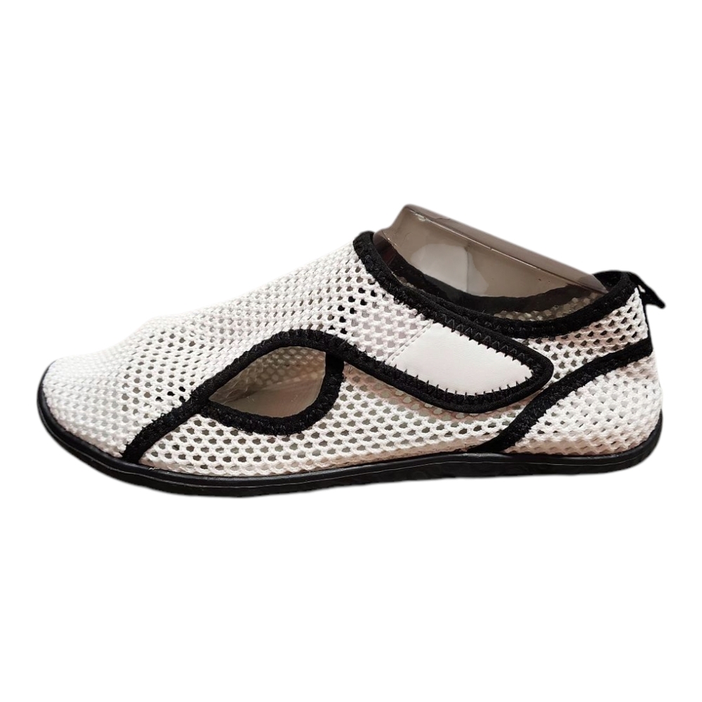 White and Black Mesh Slip-On Water Shoes/ Socks With Velcro Closure New
